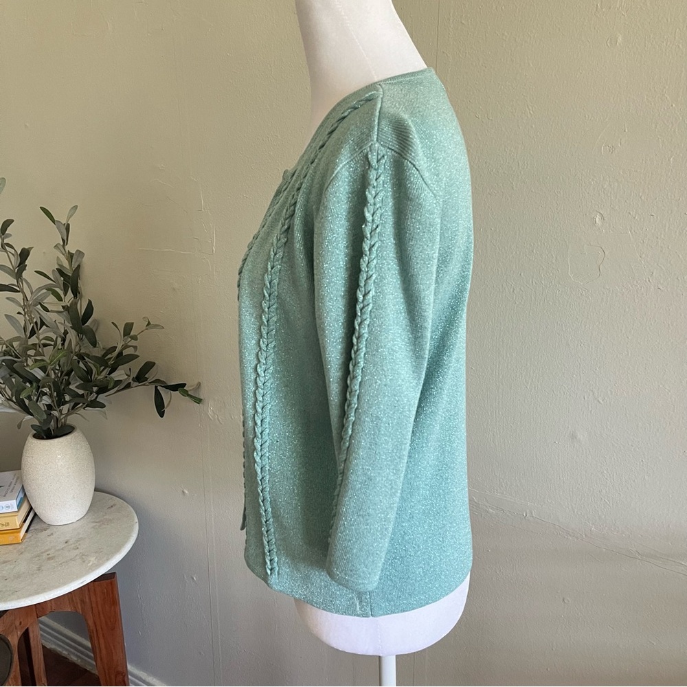 Vintage J.A.C. Silk Metallic Blue Cardigan 3/4 Sleeve M Sabrina Carpenter Inspo - Picture 3 of 8